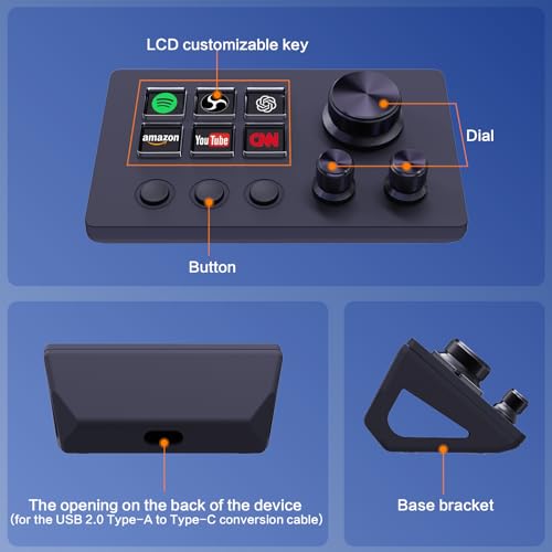 ActionRing Streaming Macro Keypad, Stream Controller Deck, Gaming Shortcut Keyboard, with 6 Customizable LCD Shortcut Keys, 3 Buttons and 3 Dials, Trigger Actions in OBS/Twitch/YouTube, For office workers and Content creaters,Windows 10/Mac14.0 (N3 Black)