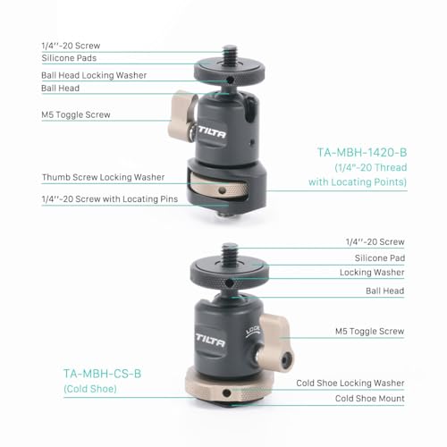 Tilta Mini Ball Head Mount | Adjust Angle of External Monitors or On-Board Lights | Ensures Accessories Stay Secure | Easy to Adjust (Cold Shoe) TA-MBH-CS-B - style: Cold Shoe