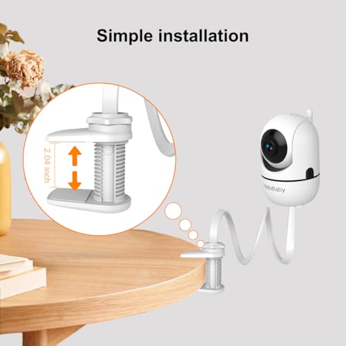HelloBaby Monitor Clip Mount for HB6550/ Pro/ HB6550Plus/ HB6560/ HB65/ HB6240/ HB6339/ HB6351, Flexible Crib Clamp Mount Long Gooseneck Arm, Indoor Without Tools or Wall Damage - size: 20 inch mount + 2.04 inch clip