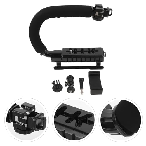 Camera Stabilizing Handle Grip with U-Shaped Cold Shoe Mount, Handheld Video Grip for Smartphones and Camcorders, Portable Stabilizer Kit with Phone Clamp and Adapter for Video