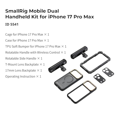 SmallRig Phone Video Cage Dual Handheld Kit for iPhone 17 Pro Max, Phone Rig with Wireless Quick Release Side Handle, 17mm T-Mount Lens Backplate for Video Recording/YouTube/Live Streaming/Vlog - 5541 - style: Dual Handheld Kit