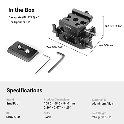 SMALLRIG Universal 15mm Rail Support System with 15mm Rod Clamp and Quick Release Plate - 2272 - style: Universal Baseplate