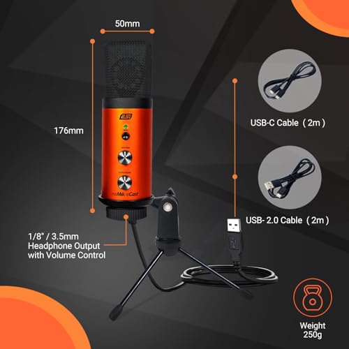 ESI cosMik uCast | USB Microphone, Cardioid Condenser Computer Microphone for Gaming, Streaming, Podcasting, 2m USB-C Cable, Mute Button, Built-in Headphone Jack, Gain Control, USB Mic for PC & Mac - style: cosMik uCast USB Microphone