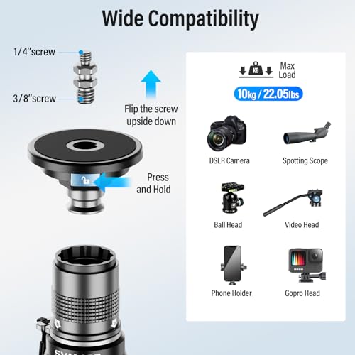 SIRUI SVM-165 Rapid Monopod for Cameras, 65” Carbon Fiber Monopod with Feet, One-Step Rapid Height Adjustment, Lightweight for DSLR Camera, Modular 3 in 1, Max Load 22lbs - size: SVM-165