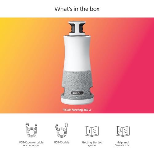 RICOH Meeting 360-360° Conference Room Camera - AI-Powered - Active Speaker Focus - USB-C Bus Powered - Zoom Certified - Works with Microsoft Teams, Google Meet, Cisco Webex