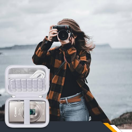 RAIALL Carrying Case for Canon PowerShot ELPH 360 HS A/IXY 650/ Canon IXUS 285 HS/Sony DSCW830/ CAMKORY/VAHOIALD Digital Camera, Vlogging Camera Travel Bag, Mesh Pocket for Batteries, White - color: White