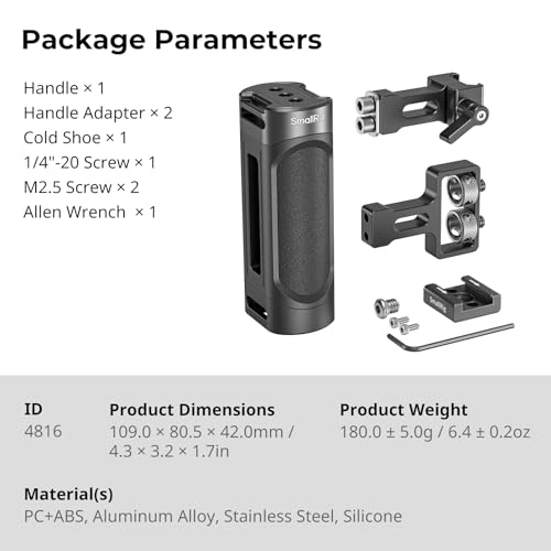 SMALLRIG Mini Camera Side Handle with NATO and 1/4"-20 Screws Installation Options, for Left and Right Hand, with 1/4"-20 Threaded Holes, Wrist Strap Holes, Cold Shoe, Up and Down Adjustable - style: 1/4"-20 Screws & NATO Clamp
