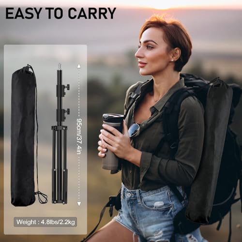 Photography Light Stand, 110"/9.2ft/280cm Portable Reverse Folding Tripod with Travel Bag Aluminum Heavy Duty for Camera,Video,Softboxes,Umbrell,Wedding Outdoor Video Shooting (2 Pack) - color: Black-2 Pack