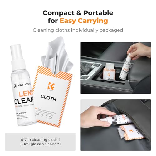 K&F CONCEPT Lens Cleaner Spray Kit | 60ML Glasses Cleaner x1 + Microfiber Cleaning Cloth x1 | Lens and Screen Cleaning Kit | Alcohol Free Eyeglasses, Camera, VR/AR Headset, and Screen Cleaning - size: Cleaner*1+Cloth*1