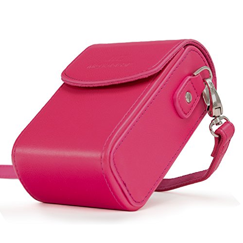 MegaGear Leather Camera Case with Strap compatible with Canon PowerShot G7 X Mark III, G7 X Mark II, G7 X - MG1255, Hot Pink - color: Hot Pink