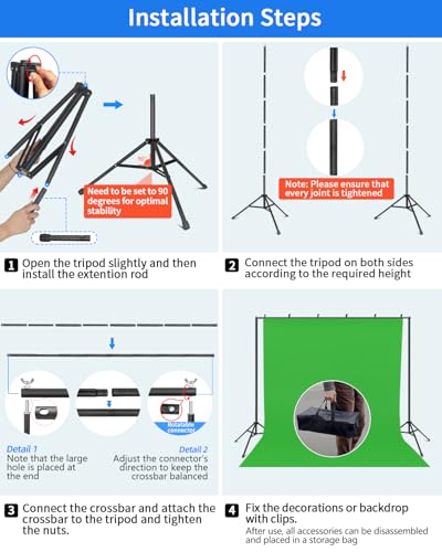 Hemmotop Backdrop Stand 10x8ft (WxH), Photography Background Stand for Parties, Adjustable Photo Backdrop Stands Kit for Wedding, Photo Booth, Party, Decoration, Balloon, Projector Screen - size: 10x8ft