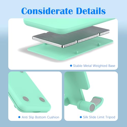 Cell Phone Stand, Adjustable Angle and Height Cell Phone Holder for Desk, Foldable and Portable, Anti-Slip Silicone Pad, Compatible with All Mobile Phones and 4-8 Inch Devices (Green&Green) - color: Green&Green