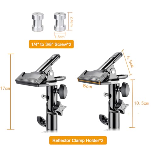 2 PCS Heavy Duty Metal Clamp Holder with 5/8" Light Stand Attachment Reflector Clamp with Umbrella Hole and Screw Mount for Photo Studio Reflectors | Reflector Clamp, Umbrella Hole, Screw Mount, Photo Studio Reflectors