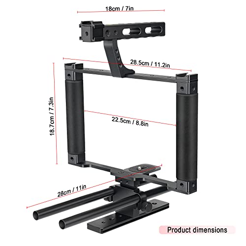 Universal Aluminum Alloy DSLR Mirrorless Camera Camcorder Stabilizer Extension Cage Mount for Mic Monitor Light, Movie Making Rig YouTube Tiktok Vlogging Video Kit w/Phone Holder for Canon Sony Nikon