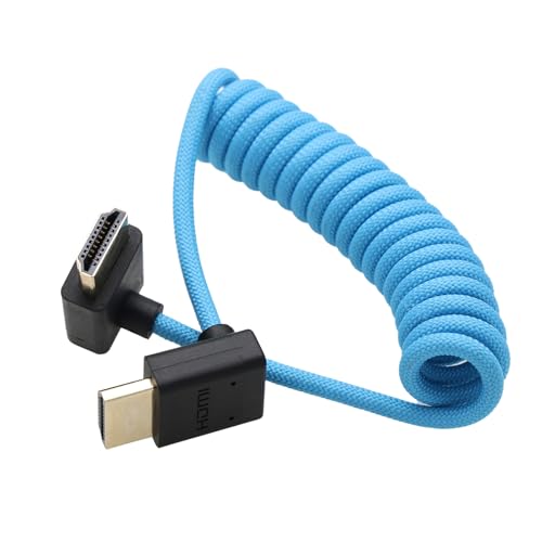 90-Degree HDMI 8K/60 4K/120p Cable for ATOMOS Ninja V Shinobi, Sony FX9 FX30, Nikon Z6iii Z8 Z9, Fujifilm GFX100II X-H2S, Teradek Hollyland Mars 400, Home Theater, Braided Coiled - color: Blue, size: Down to UP Angled