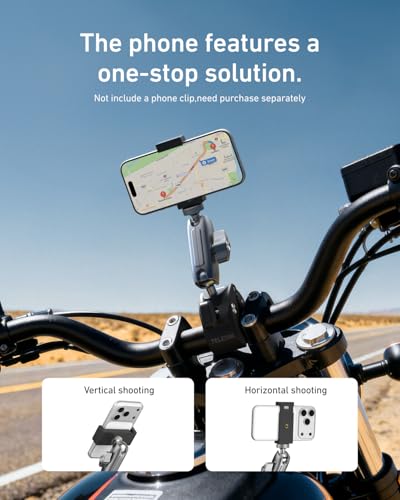 TELESIN Super Clamp Camera Mount with 360° Dual Ball Head, Bike/Bicycle/Motorcycle Handlebar Mount for GoPro Mission 1 PRO/DJI Osmo Pocket 4 3/ DJI Action 6 5 4/ Insta360 Luna Ultra/Xtra Muse Camera