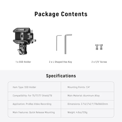 Neewer SSD Holder 40-65mm Quick Release SSD Bracket Mount with Cable Clamp Compatible with SmallRig Phone Cage for 16 Pro Max 15 Pro Max Samsung S24 Ultra T9 T7 T5 SanDisk, PA065 - style: PA065