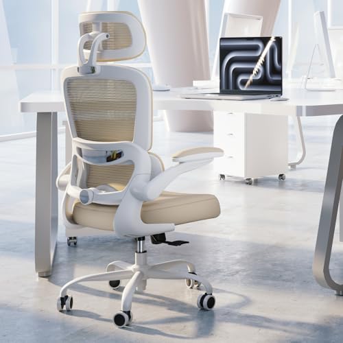TRALT Office Chair Ergonomic Desk Chair, 330 LBS Home Mesh Office Desk Chairs with Wheels, Comfortable Gaming Chairs (1, Beige) - color: Beige