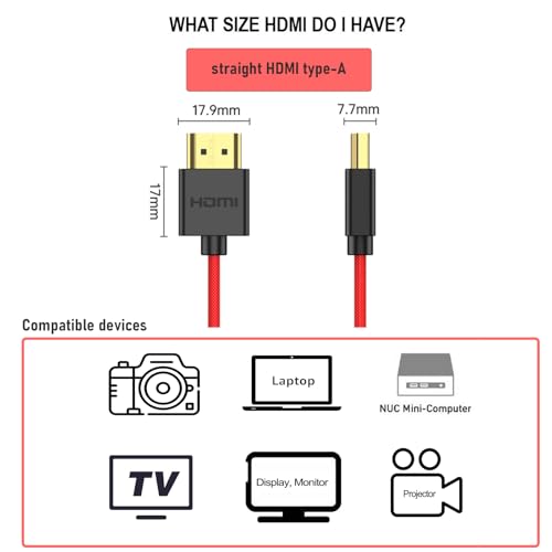 HDMI Cable 8K30 4K60 for Ninja V Shinobi Inferno, Canon R5 mk2, Lumix GH5II S1R, Nikon Z9 Z8 Z6III, Sony A7R5 A7SIII FX3, Portkeys FEELWORLD SmallHD, Orange Braided Coiled 50cm - size: Straight HDMI