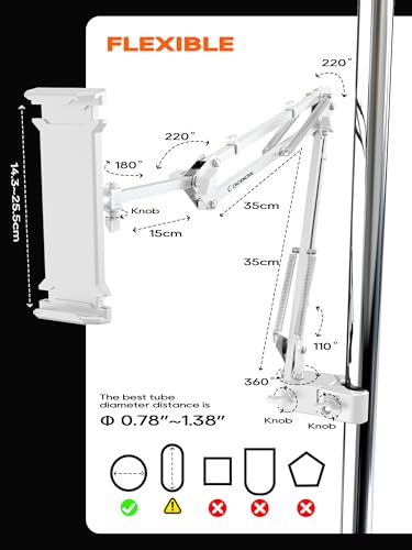 Gooseneck Phone Holder for Bed Desk, Tablet Stand Adjustable, Kindle iPad Holder for Phone Tablet Holder Mount fits iPhone Kindle 4-13" Device Valenties Day Gifts for Women (White (Clamp fo Tube)) - color: White (Clamp fo Tube)