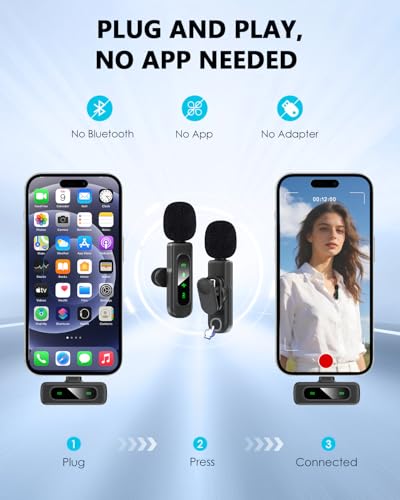 Wireless Lavalier Microphones, Wireless Microphone for Video Recording, Interview, Podcast