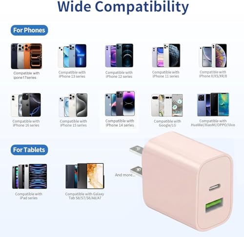 4 Pack USB C Charger Block,20W USB-C & USB-A Port Charger,for i Phone 17/16/15/14/13/12/11/X/8, i Pad and More,Pink - color: 4p pink