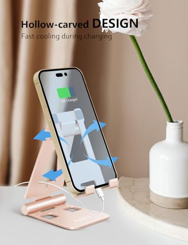 Aoviho Cell Phone Stand for Desk, Adjustable Desktop Phone Holder Stand, Foldable Moblie Phone Dock for iPhone 17 16 15 14 13 Pro Xs Max Xr X 8 7 6 5 5s SE Nintendo Switch All Phones,Rose Gold - color: Rose Gold