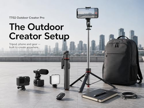 Outdoor Creator Tripod Pro for iPhone, 70 Inch | Auto pop open tall creator tripod with magnetic remote, 1/4 mount and stable base for outdoor vlogging