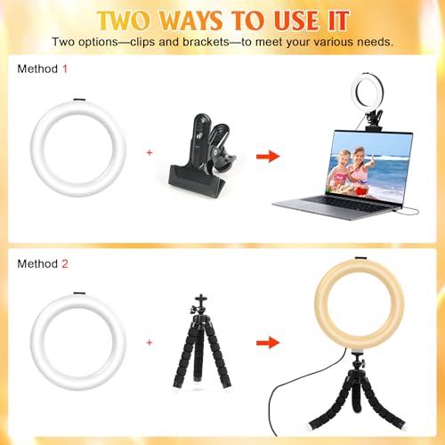 Clip on Ring Light for Laptop, TPQKA 16cm Video Conference Lighting Kit with 5 Color Temperatures & 5 Brightness Levels, Dimmable Webcam Light for Zoom Calls, Remote Working, Live Streaming