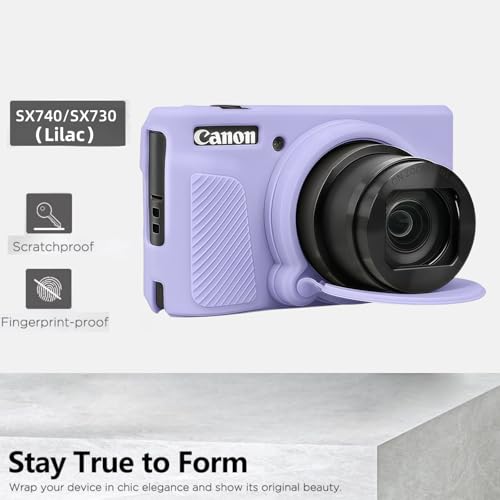 Camera Case for Canon PowerShot SX740/ SX730 Digital Camera,SX740 HS Case, Soft Silicone Protective Case Removable Lens Cover,Comes with 2 Screen Protectors and 1 Wrist Strap. (Lilac) - color: Lilac