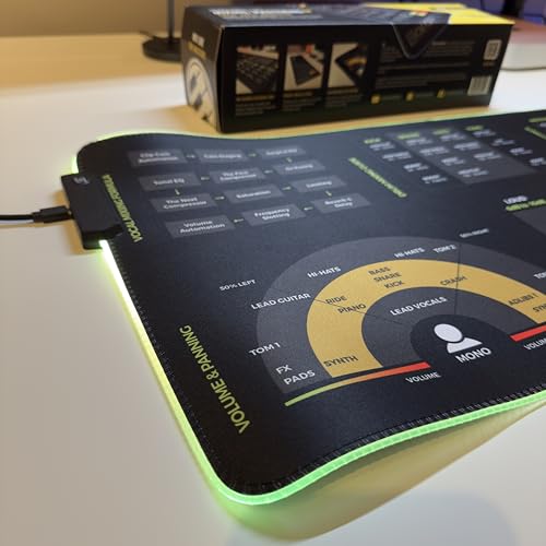Mixing & Mastering Cheat Sheet Mousepad – 35×25cm (13.8"x9.8") & 80×30cm (31.5"x11.8") – Studio Desk Mat for Music Producers, DJs & Engineers – LED Version Available - size: XXL with LED (800x300mm)