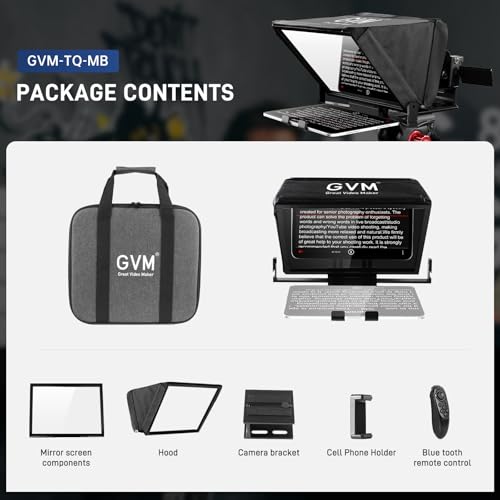 GVM 12" Teleprompter kit with Remote Control & App, Collapsible Teleprompter for iPad Tablet Phone DSLR Camera, Prompter with Carry Case, HD Refective Display, for Video Recording/Vlogger - size: 12inch