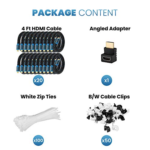 Maximm Hdmi Cable 4K 4 Ft, 20 Pack, Braided, 18Gbps, Hdmi 2.0, Gold-Plated - color: 20 Pack, size: 4 Feet