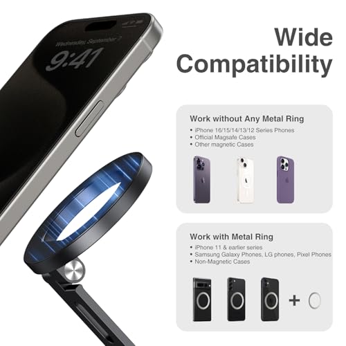 elitehood Aluminum Magsafe iPhone Tripod Mount with Arca Port, Magnetic Phone Mount for Tripod with 1/4" 3/8" Screw Adapter, Cell Phone Holder Stand for Video Recording Live Streaming Vlogging - style: Arca Base