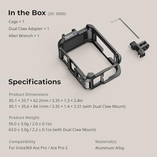 SmallRig Utility Frame Cage for Insta360 Ace Pro 2 / Ace Pro, Supports Horizontal and Vertical Shooting, Action Camera Mounting Frame with Mounting Claw and Cold Shoe for Video Light Microphone - 5000 - style: for Insta360 Ace Pro