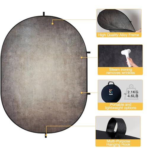 Kate 5x6.5ft(1.5x2m) Collapsible Backdrops Retro Grey Portable Backdrop for Portrait Photography, Headshot, Video Meetings
