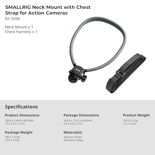 SMALLRIG Neck Mount for Action Camera with Adjustable Chest Strap, 2-Prong Interface Chest Mount for GoPro Hero 13/12/11/10/9, for DJI Osmo 360/Nano/Action 6/5 pro/4/3, for Insta360 Ace Pro 2-5596 - style: for Action Camera