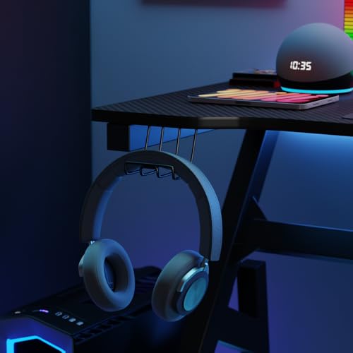 BestOffice | 47" Gaming Desk | Black & Red | Carbon Fiber Textured Computer Desk | Sturdy Steel Frame,Cup Holder, Headphone Hook, Cable Management Holes, Adjustable Leg Pads | for Gamers,Home,Office - color: Black&red, size: 47 Inch R Shaped