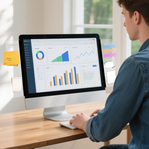 2PCS Monitor Memo Board, Acrylic Sticky Note for Computer Screens,Transparent Side-Mount Memo Panel for Computer Screens, Space-Saving Office Organization Tool with Side-Mount Design