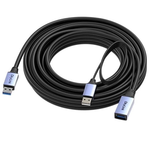 OkyLink Active USB 3.0 Extension Cable A to A, Male to Female 25ft | 8m, 3.2 Gen1, with Power Cable, 5Gbps, Plug and Play,for CCTV Camera, Printer - color: USB3.0(5Gbps), size: 25ft (8m)