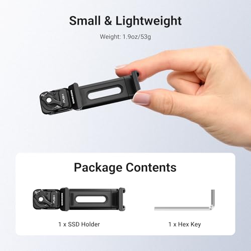 NEEWER Quick Release SSD Holder for Phone Cage, 2.2"-3"/55-75mm Adjustable SSD Mounting Bracket Clamp Accessories Compatible with iPhone 15 16 17 Pro Max Samsung T5 T7 T9 SanDisk, PA129 (Black) - style: PA129