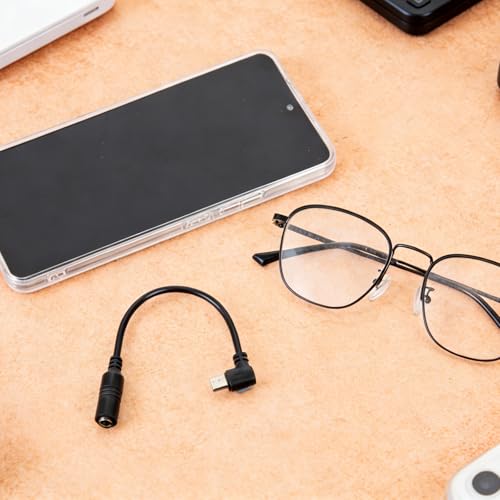 Micro USB to 3.5mm Jack Audio Adapter Cable Black Micro USB to 3.5 Female Audio Elbow Adapters Cable for Mic Microphone Convert Adapter Headphone Camera