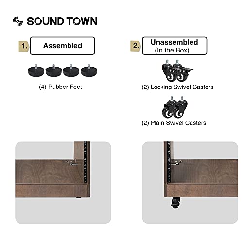 Sound Town 12U DIY Solid Baltic Birch Plywood Slanted Studio Rack with 12U Rack Space, Extra 2U Drawer, Rubber Feet, Casters, Weathered Brown (SDRK-12TBD2) - size: 12U, Weathered Brown, Slanted w/ Drawer