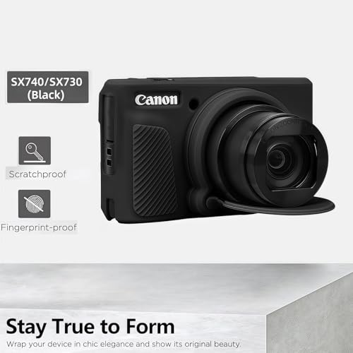 Camera Case for Canon PowerShot SX740/ SX730 Digital Camera,SX740 HS Case, Soft Silicone Protective Case Removable Lens Cover,Comes with 2 Screen Protectors and 1 Wrist Strap. (Black) - color: Black