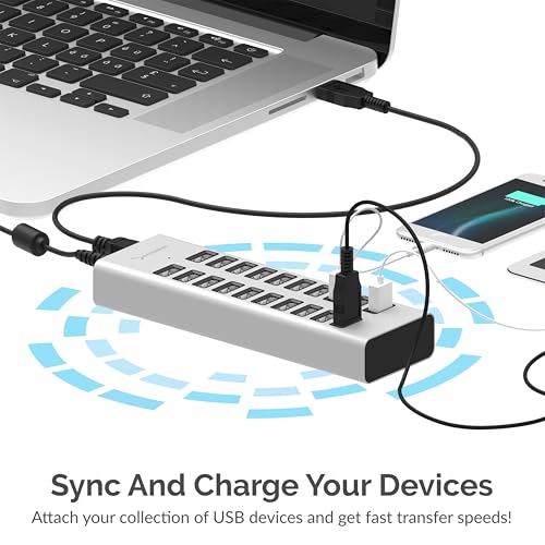 SABRENT 90W 20 Port USB 2.0 Fast Charger, 12V Power Supply Included (AX-P20C) - size: 20-PORT