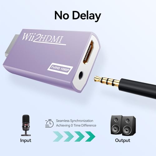 GANA Wii to HDMI Converter Adapter with Hdmi Cable Connect Wii Console to HDMI Display in 1080p Output Video with 3.5mm Audio Supports All Wii Display Modes Purple - color: wii to hdmi Purple