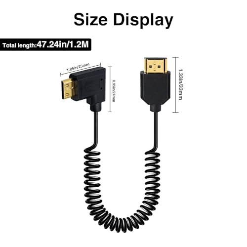 Duttek Right Angle HDMI to Mini HDMI Coiled Cable 1FT-4FT, 18Gbps, 4K@60Hz, Ultra-Thin High Speed Mini HDMI 2.0 Cord Compatible with Camera, Camcorder, Tablet and Video Card, Laptop-Black - size: Right Angled min hdmi to hdmi 4FT