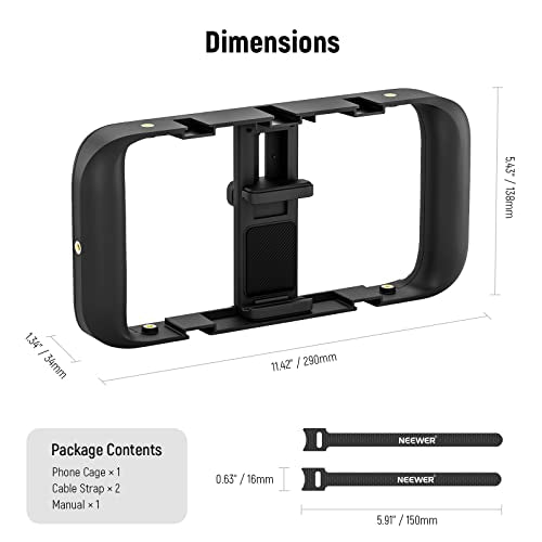 NEEWER Mobile Phone Video Rig, Mobile Phone Grip Stabiliser Cage with Cold Shoe and 1/4 Inch Thread, Video Recording Film Rig, Compatible with iPhone 16 15 Pro Max Plus 14 13 Mini X XS Max XR - style: A104
