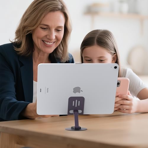 Metal Cell Phone Stand for Desk, Multi-Angel Adjustable 360° Rotation Desktop Phone Holder and Foldable Mobile Phone Stand, Compatible with iPhone 17 16 Pro Max and All Smartphones, Purple - color: Purple