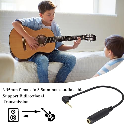 (2Pack 6.35mm 1/4" Mono to 90 Degree 3.5mm 1/8" TS Mono Connectors Cable Right Angle 3.5mm Mono Male to 6.35mm Female Plug Cable for Microphone to External Soundcard, etc.(30CM/12Inch) - color: 90 Degree 30CM/2Pack